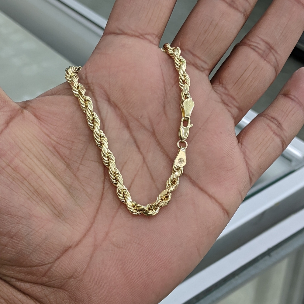 14kt Real Gold Rope Bracelet 5mm 8 Inch - Picture 2 of 9